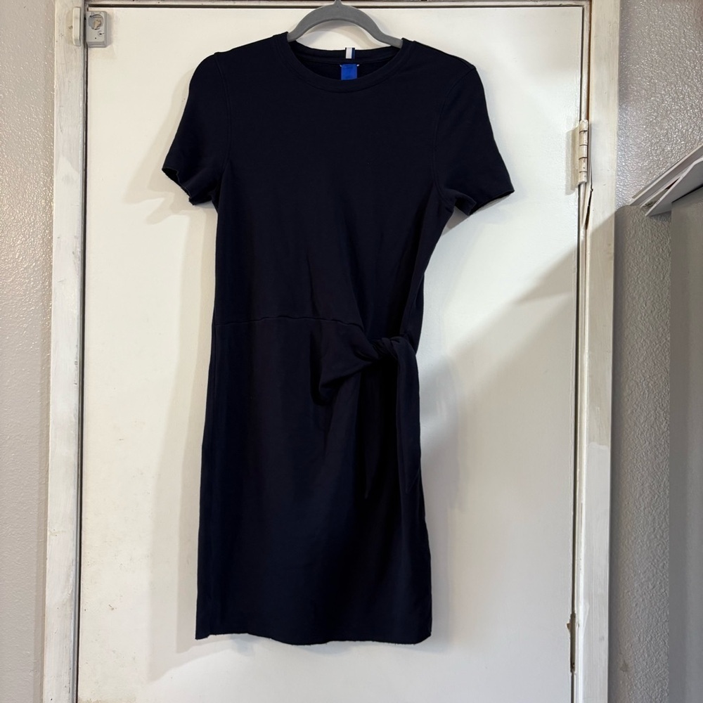 Kit & Ace TIE BRUSHED DRESS Blue Side Knot knotted Bow Active Soft Raw Hem Small